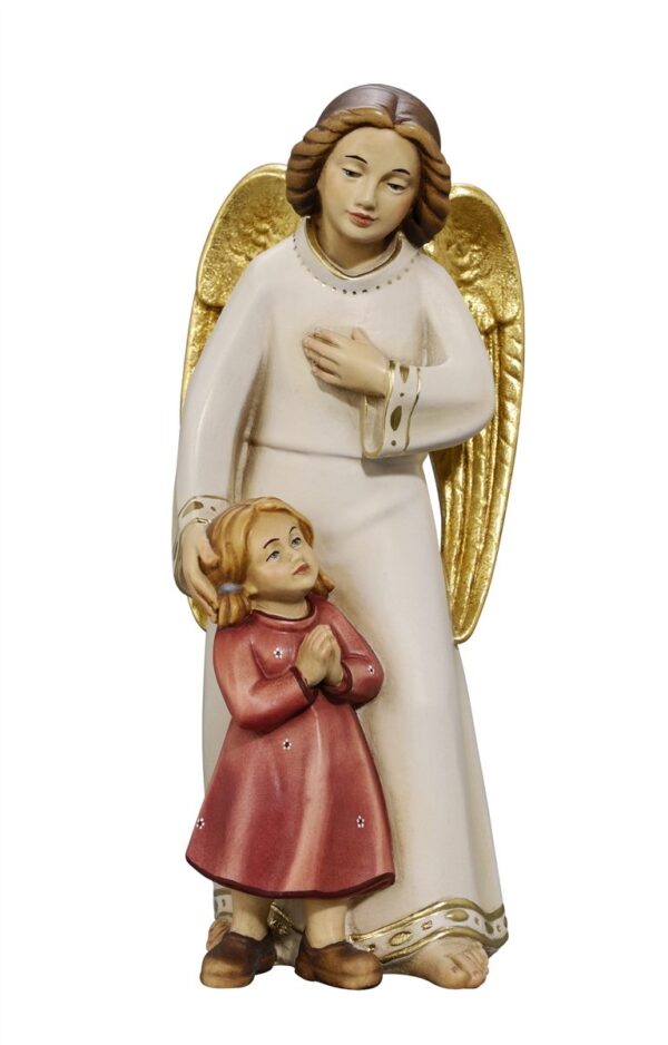 wooden Guardian Angel statue with little girl