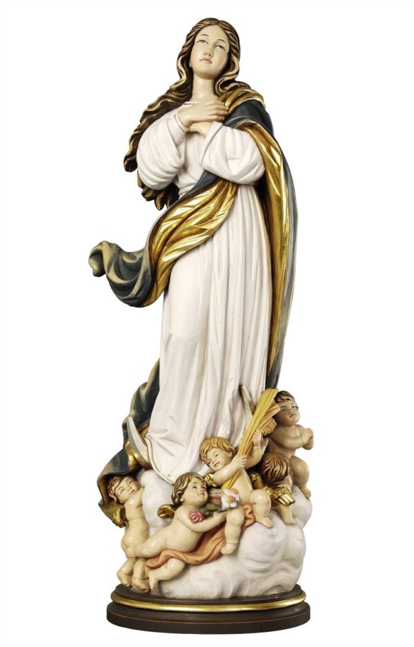 Statue of Our Lady Immaculate Conception of Murillo made of wood from Val Gardena