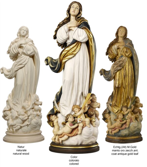 Statue of Our Lady Immaculate Conception of Murillo made of wood from Val Gardena