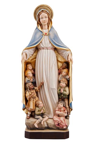 Blessed Mother with children of the world statue in wood