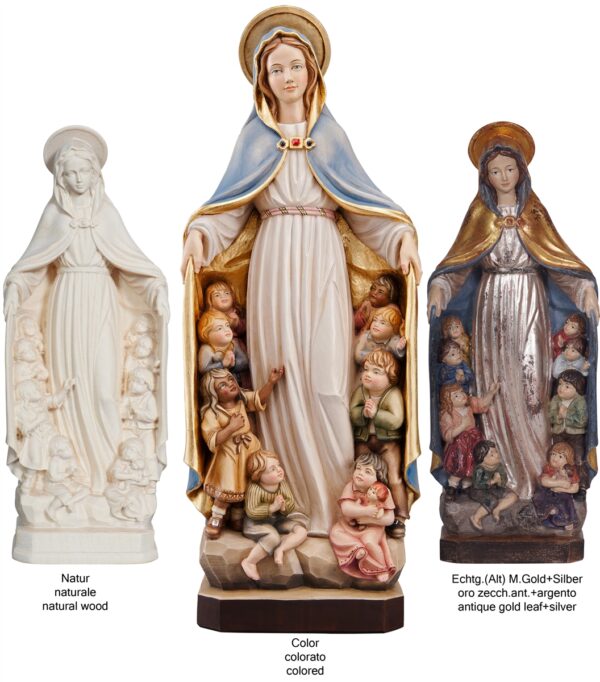 Blessed Mother with children of the world statue in wood