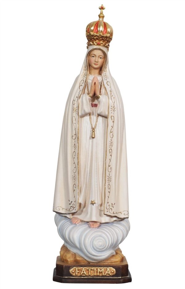 Statua Madonna di Fátima Capelinha con corona in legno