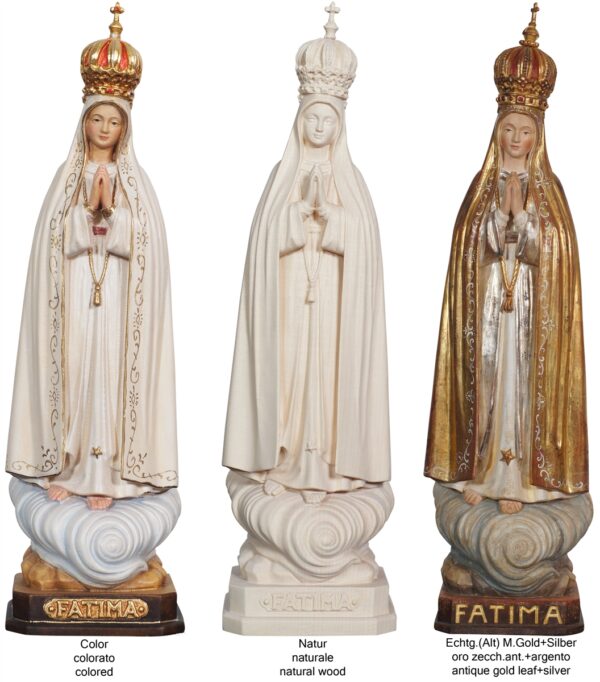 Statua Madonna di Fátima Capelinha con corona in legno