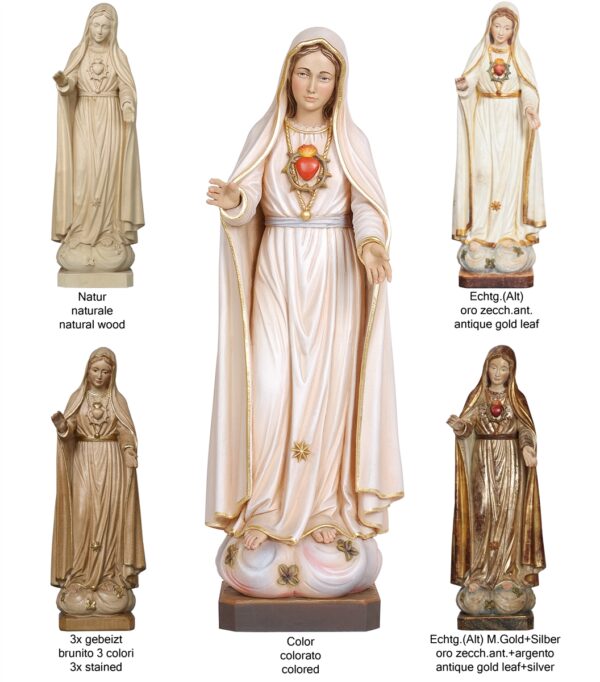 Statua MAdonna di Fatima quinta apparizione in legno varie finiture