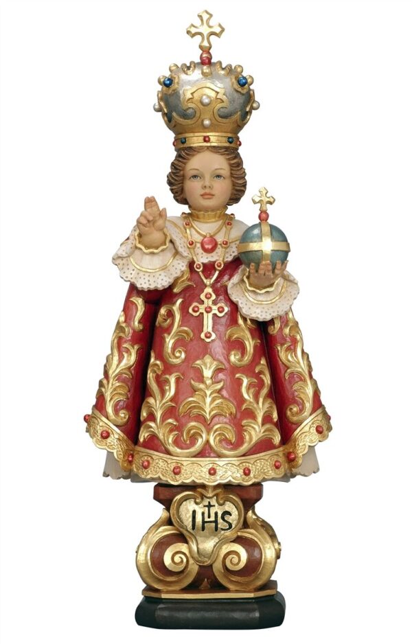 Infant of Prague wooden statue made in Val Gardena. Statua Gesù Bambino di Praga in legno.