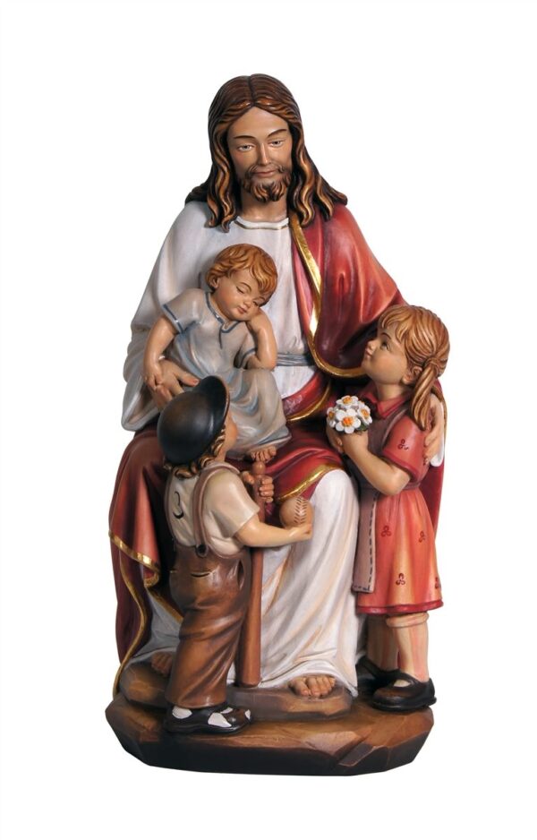Wooden statue of Jesus with children made in Val Gardena