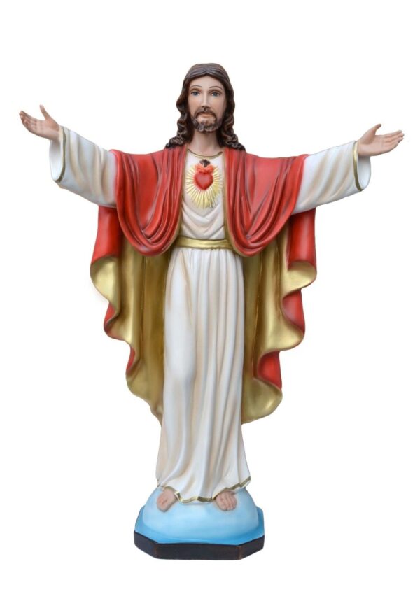 Statua Sacro Cuore di Gesù con braccia aperte cm. 50 in resina