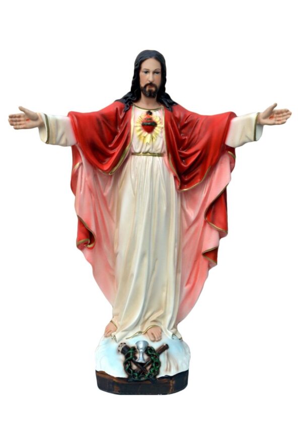 Statua del Sacro Cuore di Gesù con braccia aperte alto cm. 65 in resina con occhi dipinti