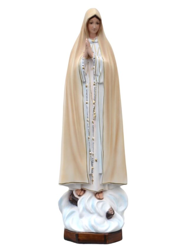 Statua Madonna di Fatima cm 60 ( 23,62'') in resina con occhi di vetro adatta per ogni ambiente, giardini, chiese, terrazze, grotte.