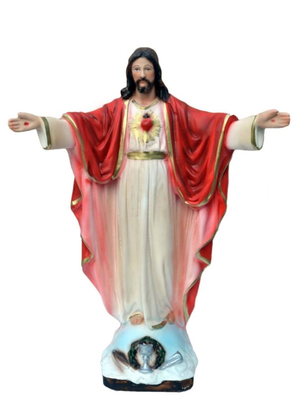 Statua Sacro Cuore di Gesù con braccia aperte cm. 25 in resina