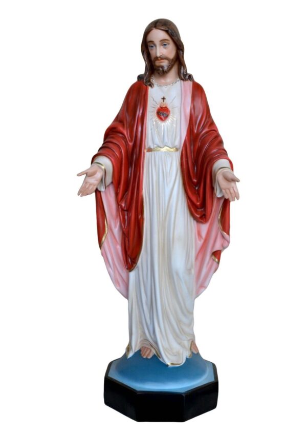 Statua Sacro Cuore di Gesù braccia aperte cm 110 (43.30'') in resina con occhi di vetro