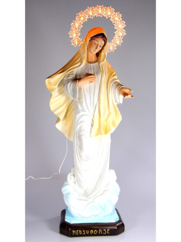 Statua Madonna di Medjugorje in resina cm 40 (15,74'') con aureola luminosa