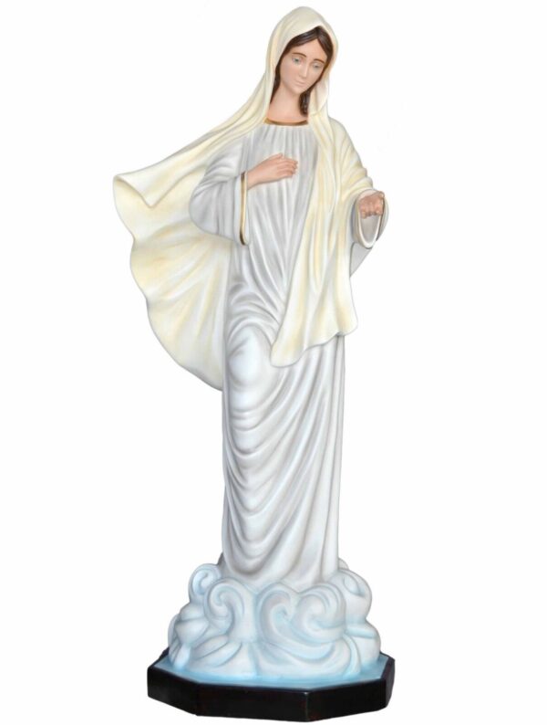 Statua Madonna di Medjugorje cm 160 (62,99'') in vetroresina con occhi dipinti