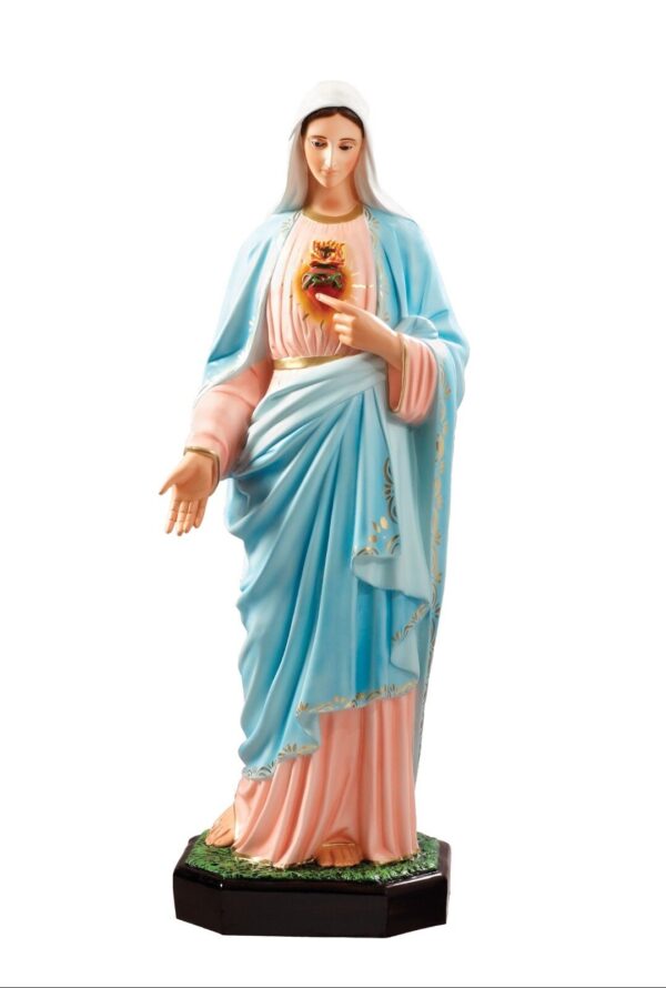 Statua Sacro Cuore di Maria cm 110 (43.30'') in vetroresina con occhi dipinti