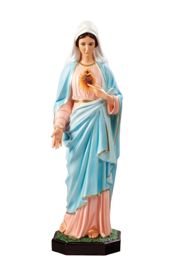 Statua Sacro Cuore di Maria cm 85 (33.46'') in vetroresina con occhi di vetro