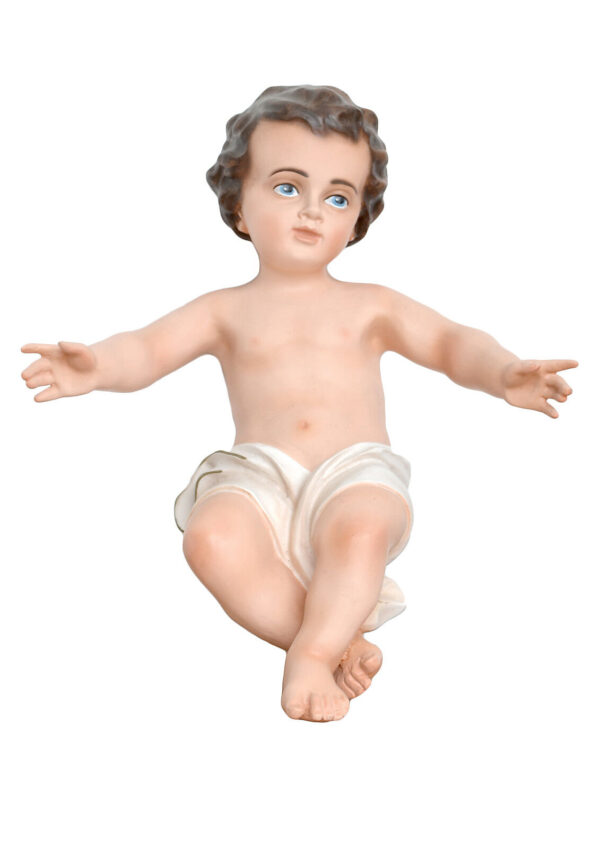 Statua di Gesù Bambino con braccia aperte cm 27 in resina colorata