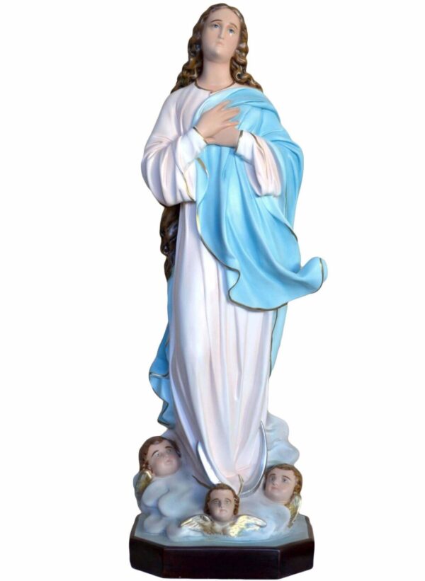 Statua Madonna Assunta del Murillo cm 100 in vetroresina con occhi di vetro