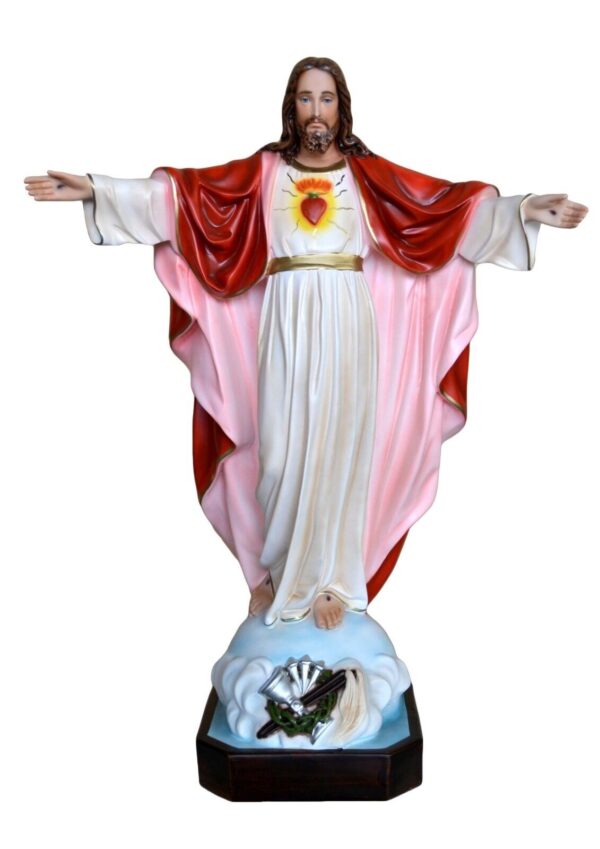 Statua Sacro Cuore di Gesù braccia aperte cm 85(33.46'') in resina con occhi di vetro