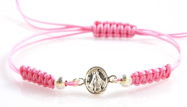 Bracciale in corda con Medaglia della Madonna Miracolosa - rosa