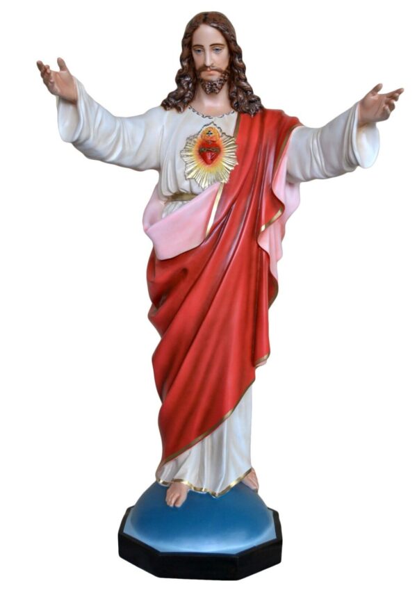 Statua Sacro Cuore di Gesù con braccia aperte cm 130 (51,18'') in resina con occhi dipinti