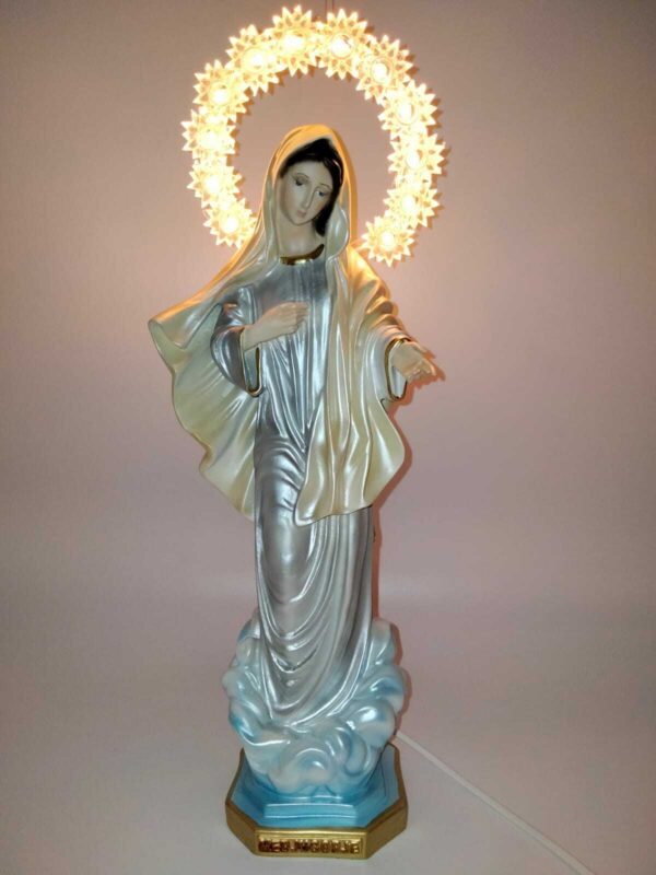 Statua della Madonna di Medjugorje cm 30 (11,81'') in resina perlata con aureola luminosa
