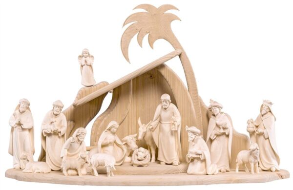 Complete wooden nativity scene with hut made in Italy
