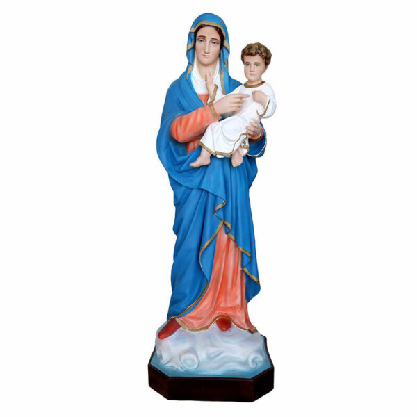Statua Madonna con Gesù Bambino cm 95 (37,40'') in resina con occhi di vetro
