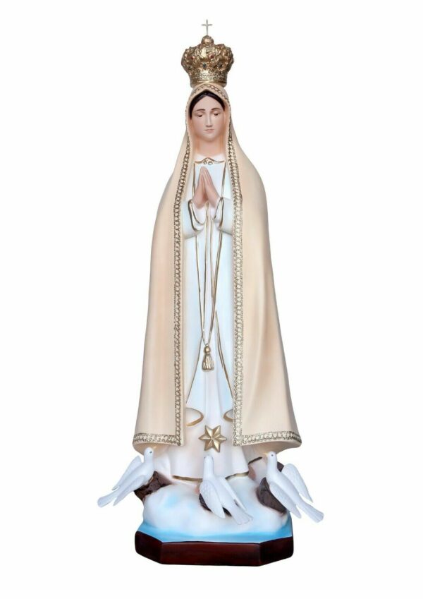 Statua Madonna di Fatima con colombe alla base alta cm 100 ( 39,37'') in resina con occhi di vetro