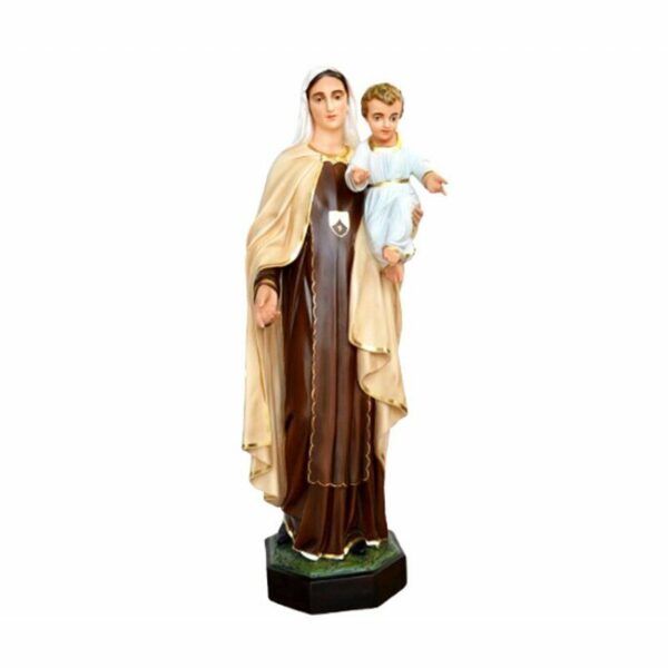 Statua Madonna del Carmine cm 100 ( 39,37'') in resina con occhi di vetro adatta per chiese e tutti gli ambienti interni ed esterni.