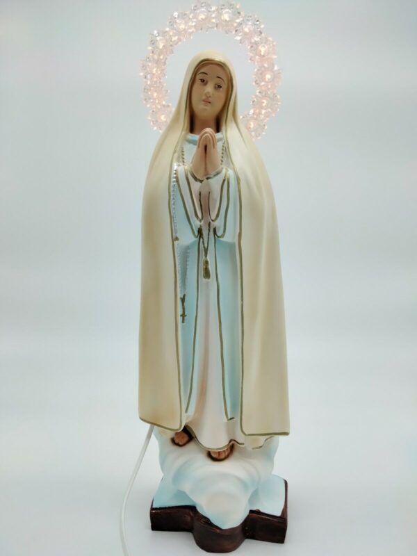 Statua Madonna di Fatima in resina cm 37 con aureola luminosa in plexiglass