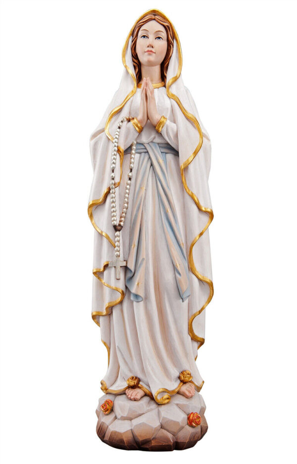 Statua della Madonna di Lourdes in legno realizzata in Val Gardena