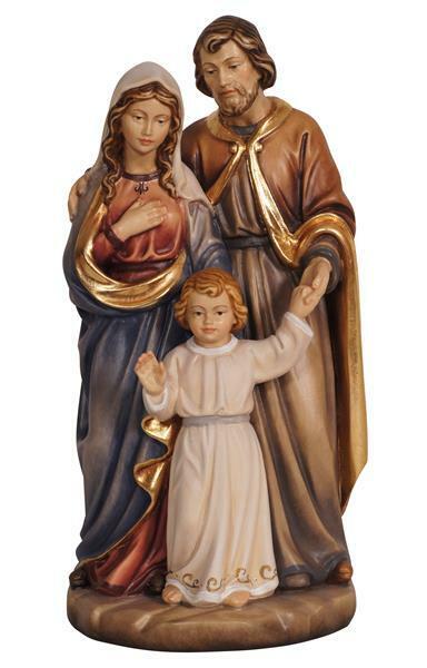 Gruppo Sacra Famiglia in legno con Gesù Bambino in piedi