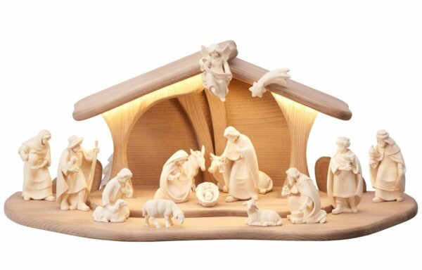 Complete wooden nativity scene with hut made in Italy