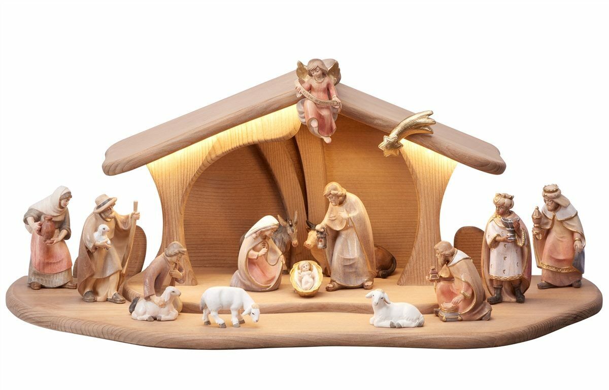 Presepe completo in legno con capanna e luce realizzato in Val