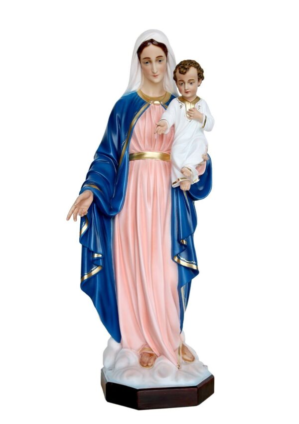 Statua Madonna con Gesù Bambino cm 110 (43,30'') in resina con occhi di vetro