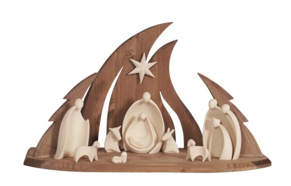 Modern and design nativity set in wood made in Val Gardena, Italy Modern and design nativity set in wood