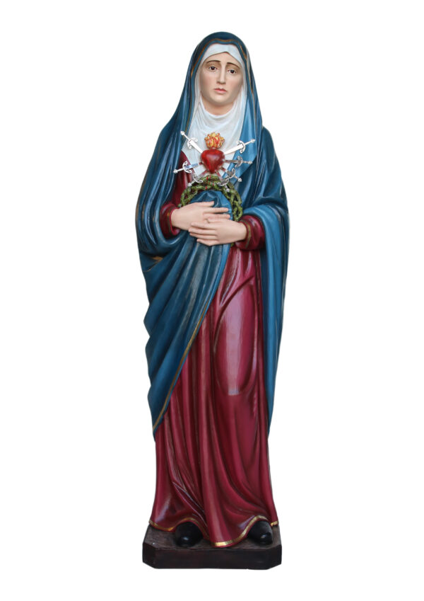 Statua della Madonna Addolorata cm 180 (70,87'') in vetroresina con occhi di vetro