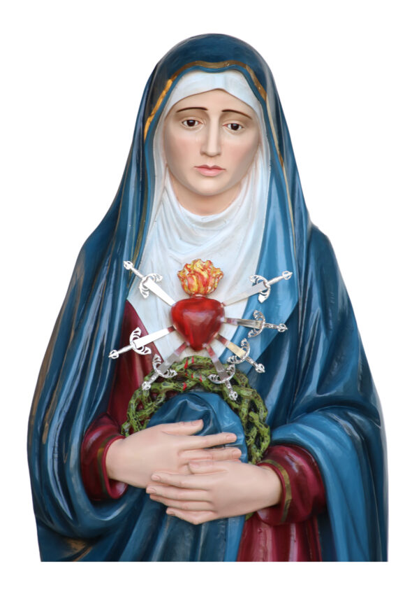 Statua della Madonna Addolorata cm 180 (70,87'') in vetroresina con occhi di vetro