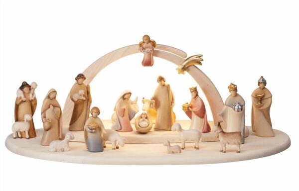 Modern wooden nativity scene with hut Made in Italy