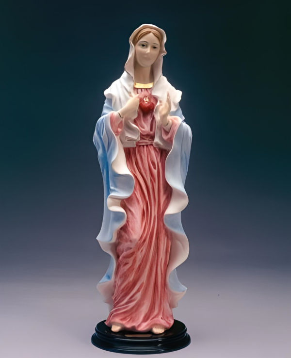 Hand-painted marble dust statue of the Sacred Heart of Mary, Made in Tuscany