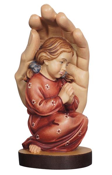 Wooden sculpture Protecting Hand with little girl