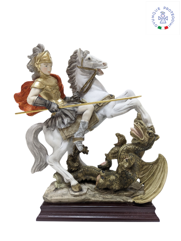 Statua di San Giorgio a cavallo con drago in polvere di marmo