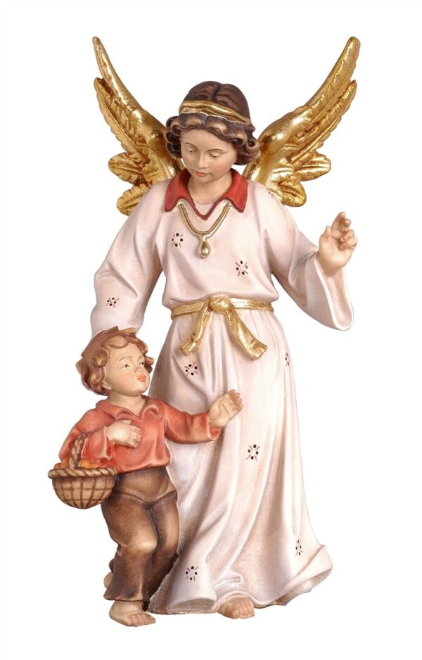 Wooden Guardian Angel statue with child