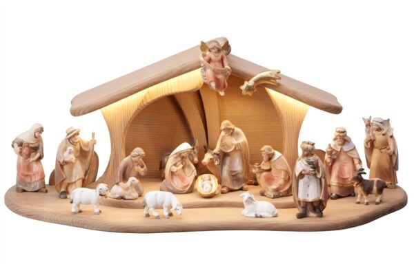 Complete wooden nativity scene with hut made in Italy