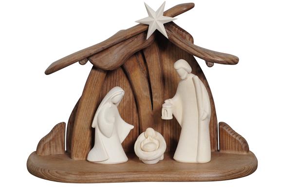 Nativity set, modern and design wooden nativity scene with hut Made in Italy
