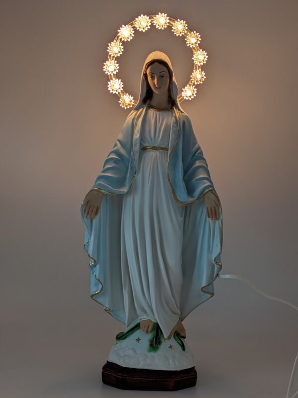 Statua Madonna Miracolosa o Immacolata Concezione cm 47 (18.50'') in resina con aureola luminosa