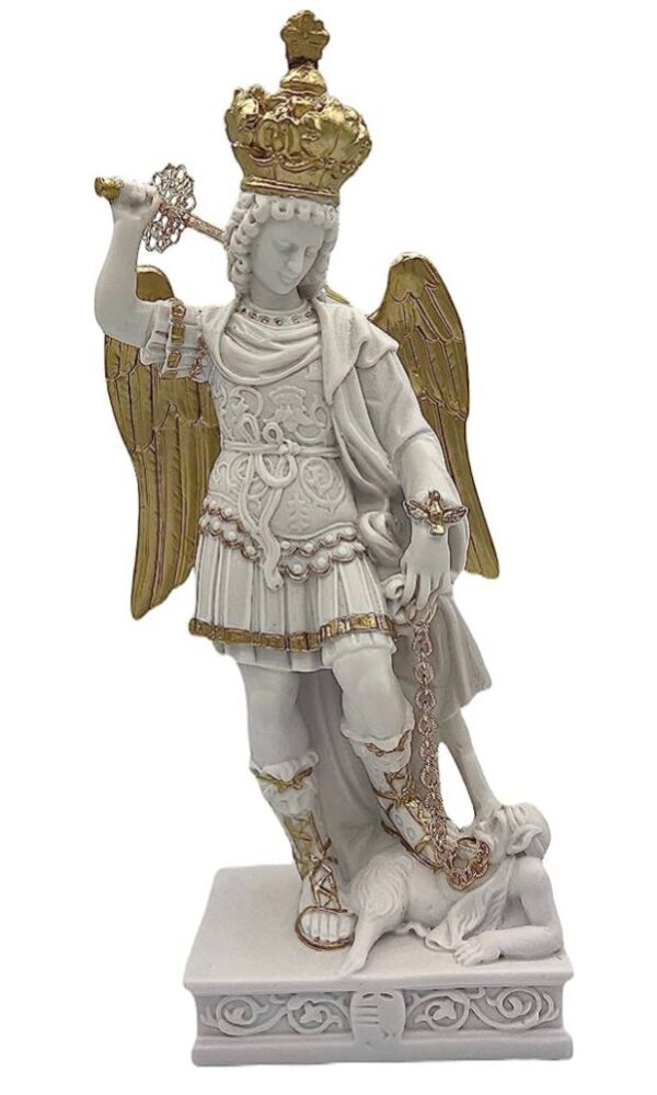Statua Di San Michele Arcangelo in resina bianca