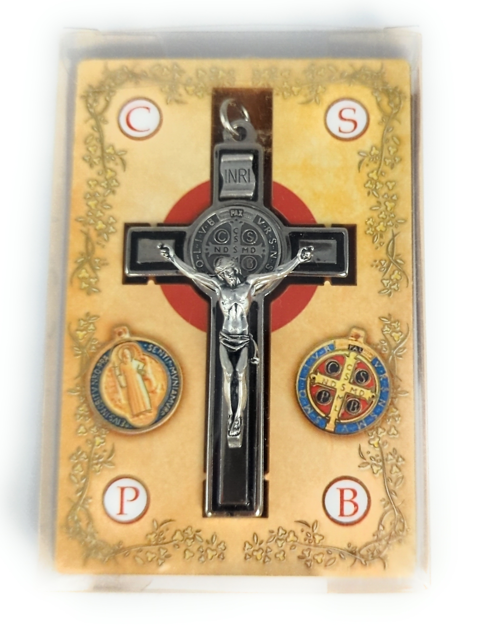 Croce di San Benedetto 8 cm (3.15'') con riga nera smaltato color