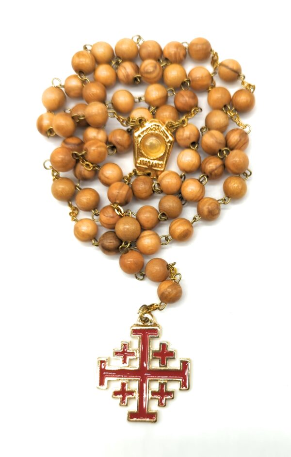 rosario legno di ulivo e croce di Gerusalemme