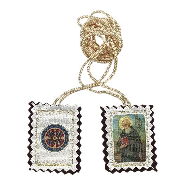Scapolare in tessuto Medaglia San Benedetto 5x4 cm